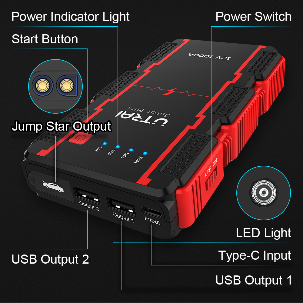 13,000mAh 1,000A, Jstar Mini, Utrai starter in mobilni polnilec